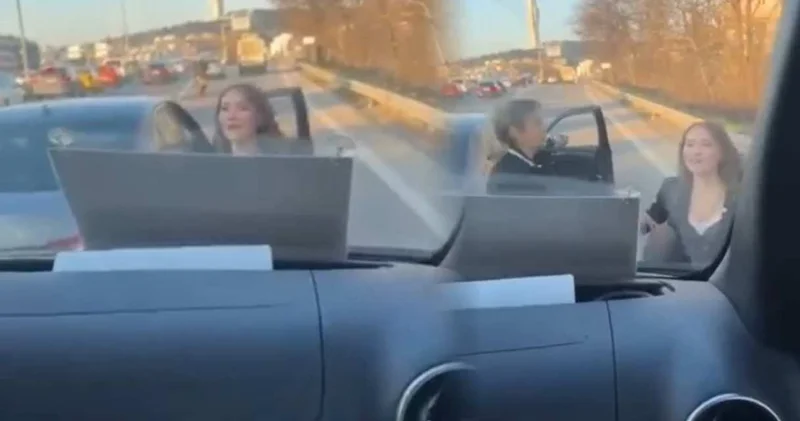 Yol verme tartışmasında sürücüye küfürler savurup araca tekme attı!