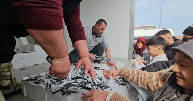 1 ton hamsi 15 dakika da tükendi Enez de ücretsiz hamsi dağıtıldı Edirne Haberleri