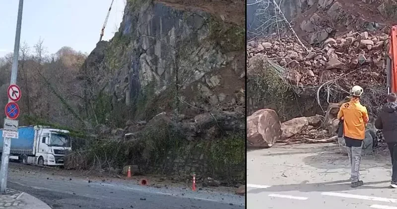 Artvin de heyelan; TIR hasar gördü