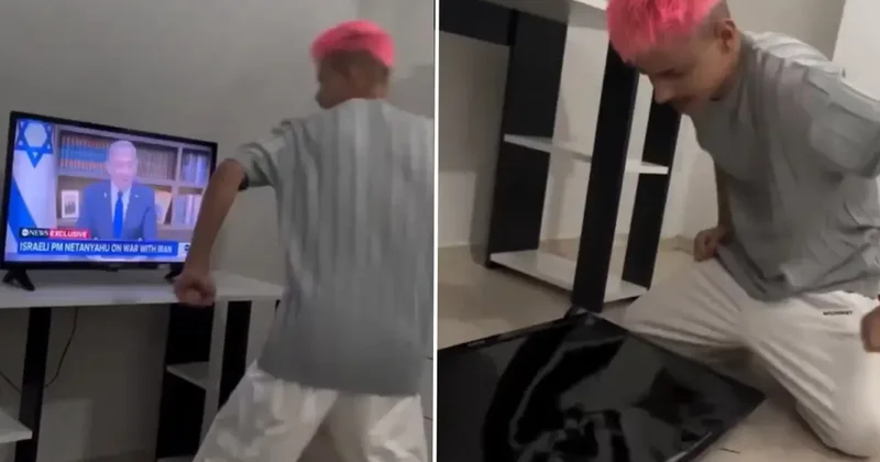 Televizyondaki Netanyahu görüntüsüne dayanamadı, televizyonu parçaladı