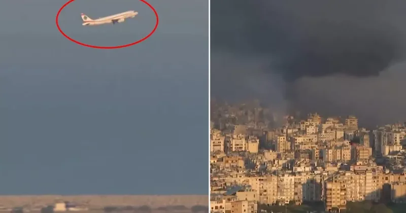 Olay görüntü! İsrail bomba yağdırırken yolcu uçağı böyle kalkış yaptı