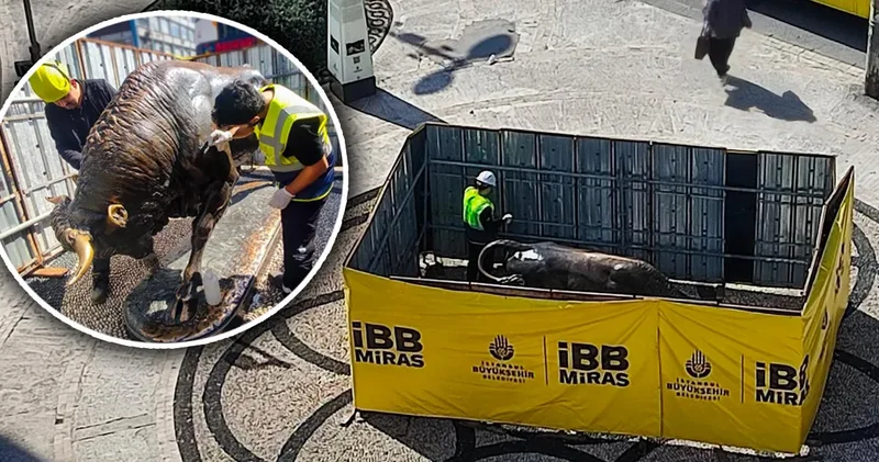 Boğa heykeli kapatıldı