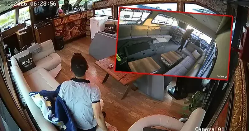 Fatih te demirlenen teknelerde hırsızlık; uyurken şüpheliyi farkeden personel kamerada
