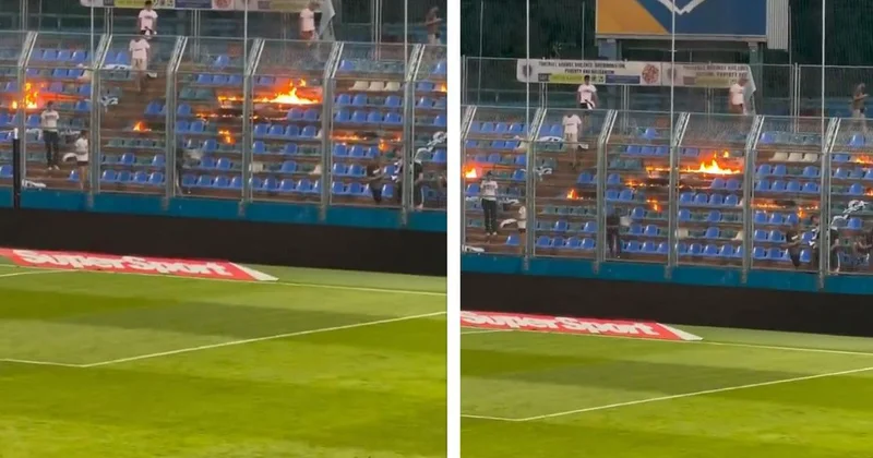 Daha fazla dayanamayıp tribünü ateşe verdiler