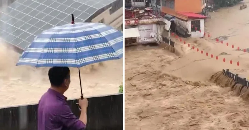 Çin i sel vurdu! Evin düşme anı kamerada