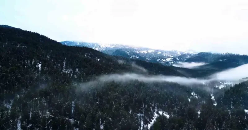 Beyaza bürünen Ilgaz Dağı havadan görüntülendi