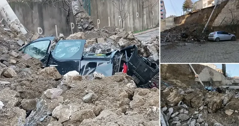 Otopark olarak kullanan alana istinat duvarı çöktü: 8 araç göçük altında kaldı Kastamonu Haberleri