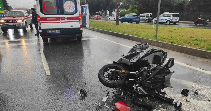 Kuşadası’nda yağışlı havada motosiklet kazası: Bir kişi ağır yaralandı!