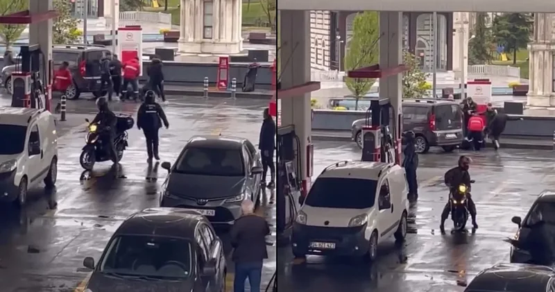 Akaryakıt istasyonunda birbirlerine girdiler: Tekmelerin konuştuğu kavga kamerada