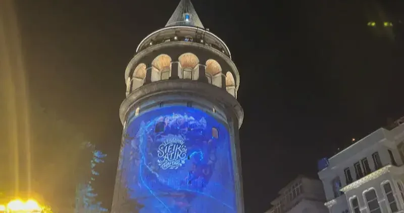 Galata Kulesi nde Sıfır Atık Haftası nedeniyle ışık gösterisi gerçekleştirildi