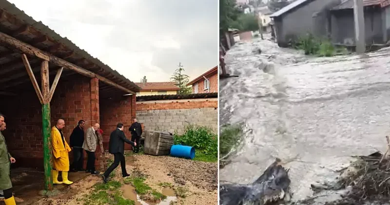 Sağanak sonrası dere taştı, bahçe ve ahırları su bastı
