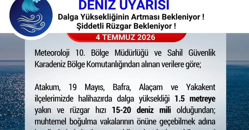 Samsun Valiliği’nden ’denize girilmemesi’ uyarısı