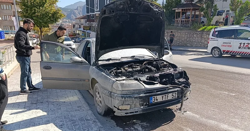 Sınavdaki KPSS adayının otomobili Amasya da yandı, polisler tüple söndürdü