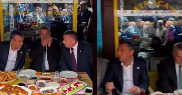 Özgür Özel in kahvaltısı Tepkilere neden oldu! Vatandaş Yağmur Altında İzledi