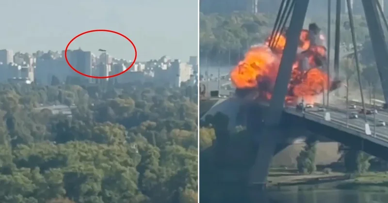 Rusya, Kiev deki Kuzey Köprüsü nü vurdu! O anlar saniye saniye kamerada
