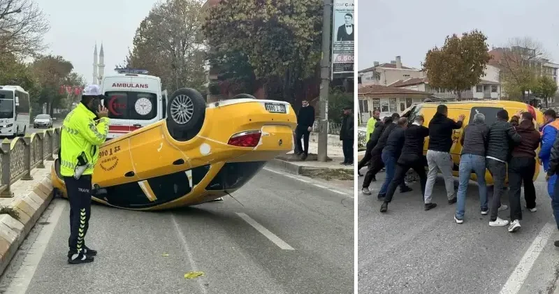Edirne de ters otomobilin içinde metrelerce sürüklendi: Emniyet kemeriyle hayatta tutundu Edirne Haberleri