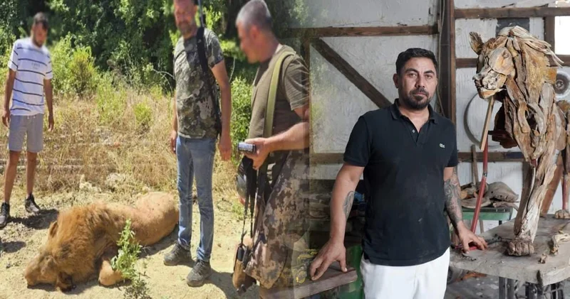 Antalya da öldürüp başında poz vermişlerdi: Aslanın heykeli yapıldı