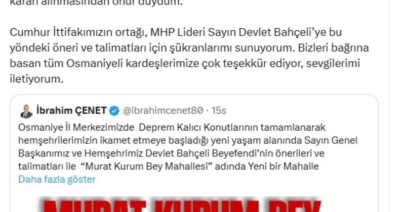 Bahçeli talimat verdi! AK Partili bakanın adı mahalleye veriliyor