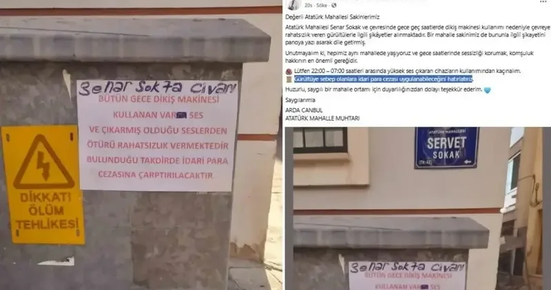 Dikiş makinesi ile gürültü yaptığı iddia edilen şahıs afişle uyarıldı Aydın Haberleri