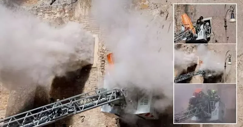 Tarihi kule onarılırken saniyeler içinde çöktü: Mucizevi kurtuluş!