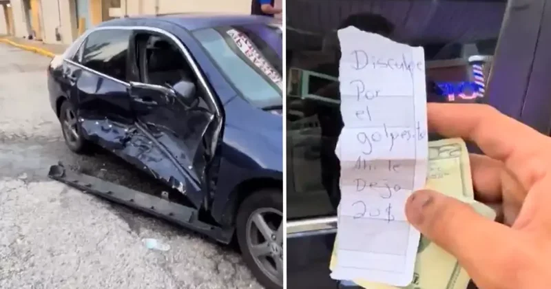 Arabayı hurdaya çevirip, 20 dolar bırakan adamın videosu viral oldu