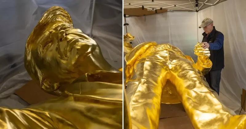 13 milyon liraya dev Trump heykeli: Tamamı altın kaplama