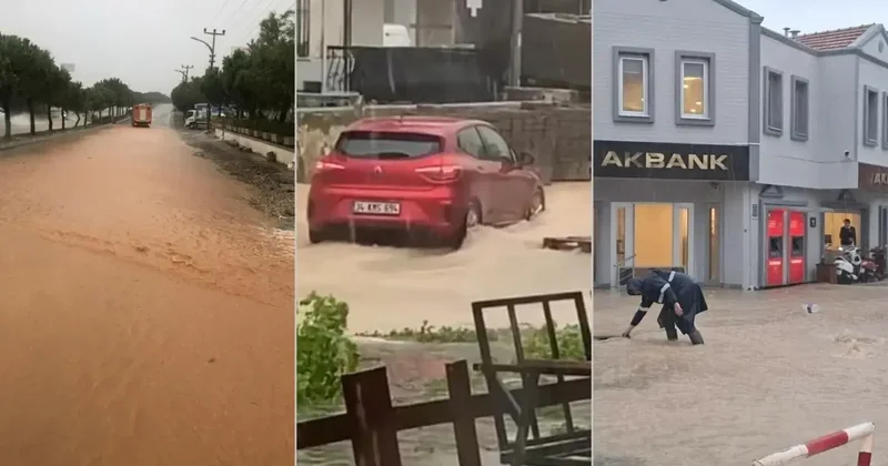 Sağanak sonrası Çeşme de denizle kara birleşti