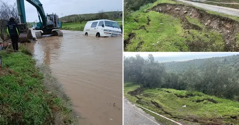 Çanakkale de yoğun yağış köy yolunu çökertti Çanakkale Haberleri