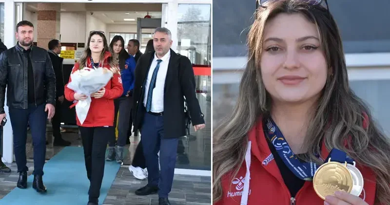 Avrupa şampiyonu olan atıcı Damla Köse, Erzurum’da çiçeklerle karşılandı