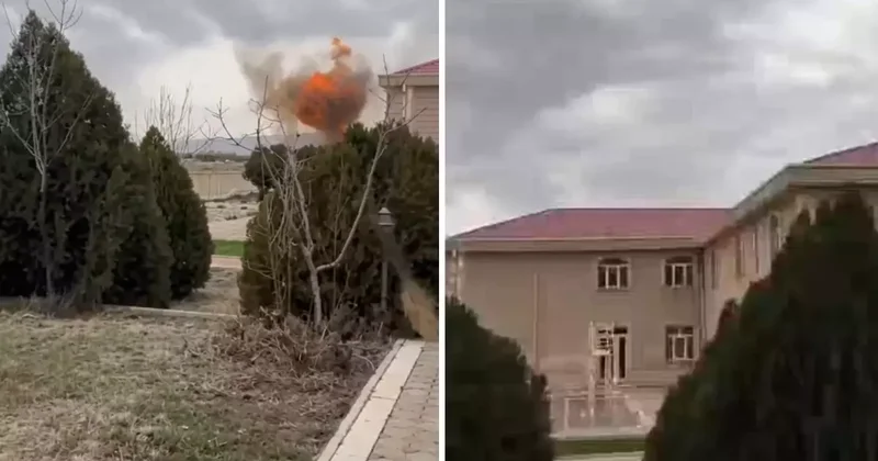 Azerbaycan da okulun yanına İHA düştü