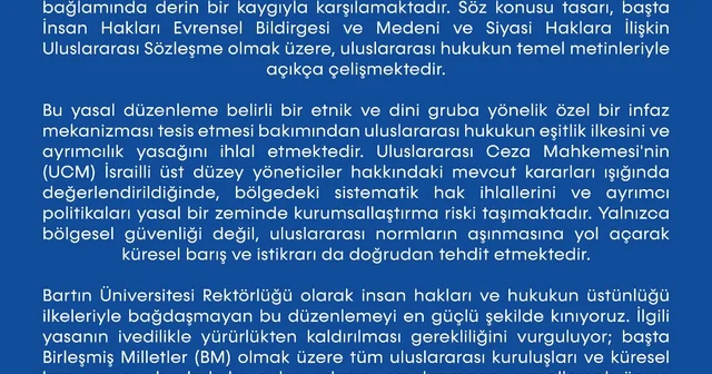 BARÜ den, İsrail e yasal düzenleme tepkisi Bartın Haberleri