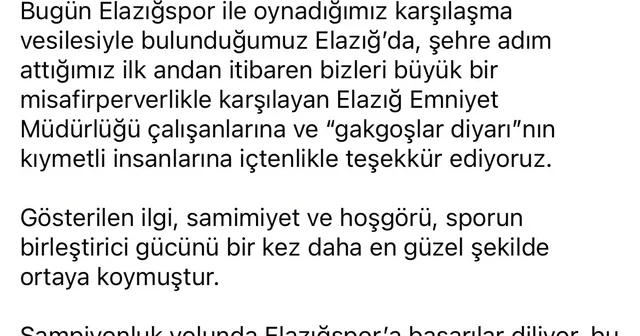 Kepezspor dan Elazığ a teşekkür ve övgü Elazığ Haberleri
