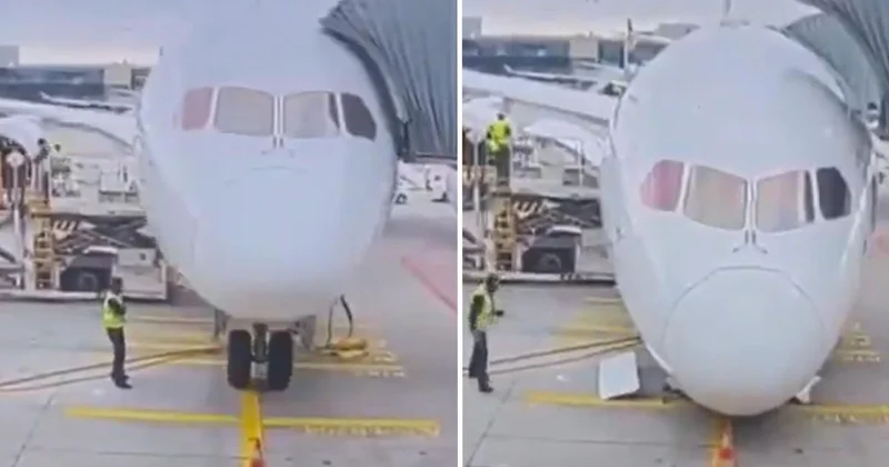Frankfurt ta korku dolu anlar: Lufthansa nın Boeing 787 9 uçağının ön iniş takımı çöktü