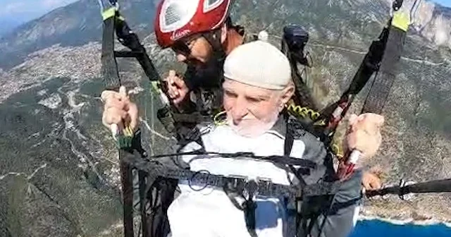Yakup dede 86 yaşında yamaç paraşütü deneyimledi VİDEO İZLE
