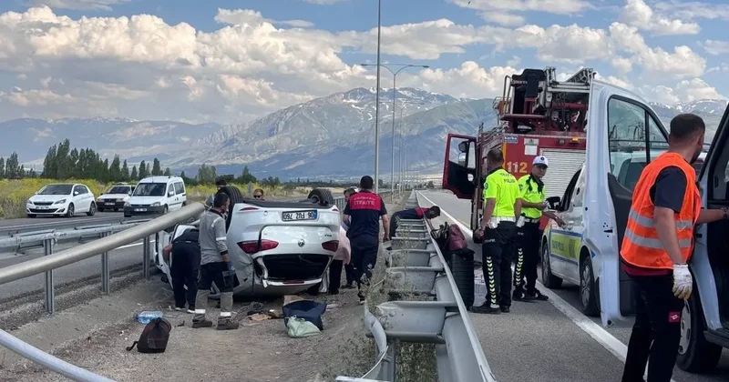 Erzincan’da ters dönen otomobilin sürücüsü kazayı yara almadan atlattı