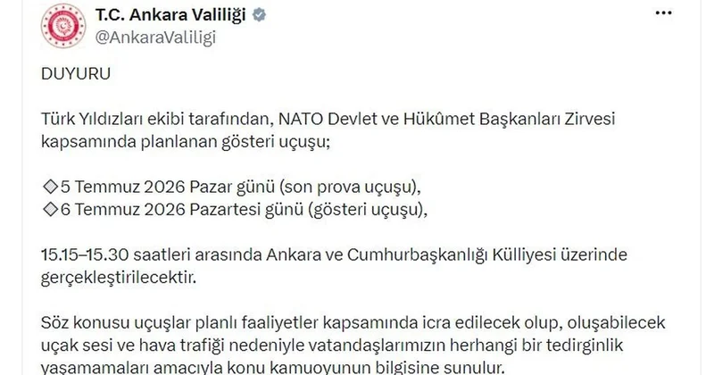 Ankara da jet sesleri duyulacak! Valilikten vatandaşlara uyarı