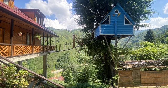 Rize de iki kardeşin ağaç evine balkondan asma köprüyle ulaşım Rize Haberleri Habertürk Yerel Haberler
