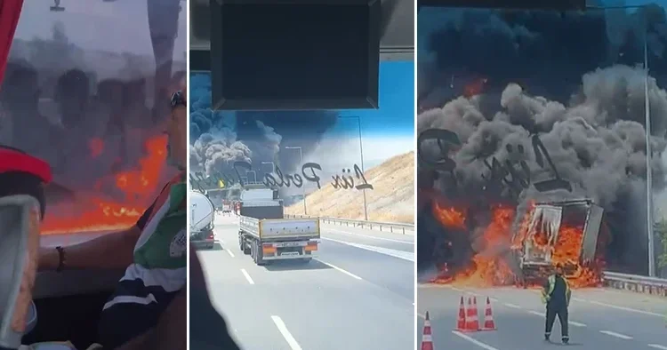 İstanbul da, otoyolda korkutan yangın