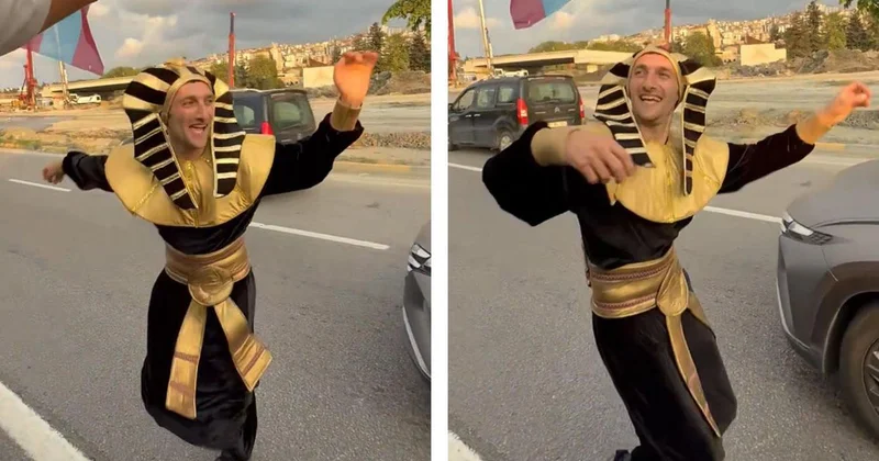 Salah aşkı böyle bir şey! Firavun kılığına girip kolbastı oynadı