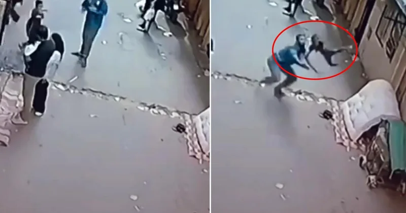 Pencereden düşen çocuğu son anda yakaladı