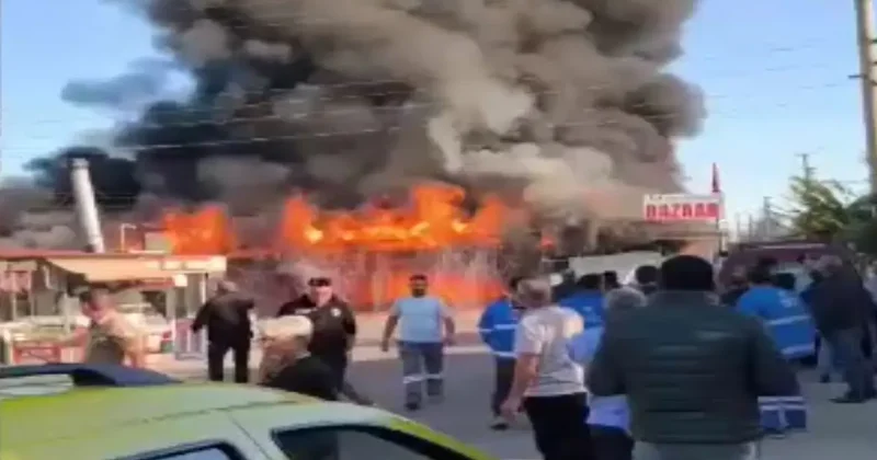 Kuşadası nda yangın paniği: Alevler pazar yerini sardı