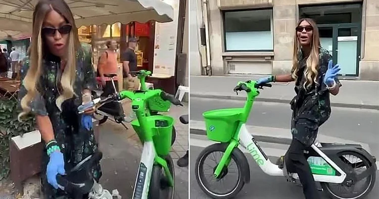 Ünlü model temizlik takıntısı ve mikrop fobisiyle tanınıyor… Bisikleti önce güzelce sildi, sonra eldiven takarak bindi