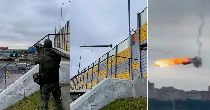 Moskova dan film gibi görüntüler! Ukrayna dronuna omuzdan atılan füze ile vuruldu