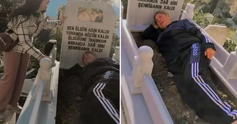 Eşinin mezarında toprağın üstüne yatarak hüngür hüngür ağladı