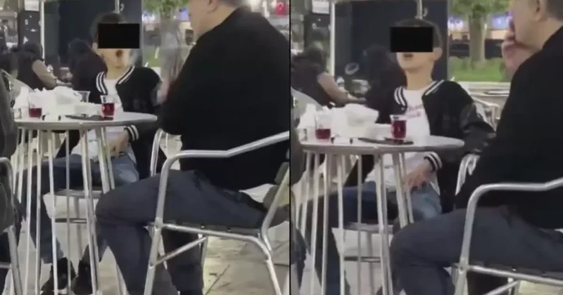 Vahim görüntüler! Küçücük çocuk ailesinin yanında sigara içti, bir de halka çıkardı