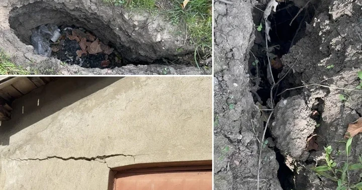 Isparta da tedirgin eden görüntü! Bahçede obruklar oluştu, evde çatlaklar meydana geldi