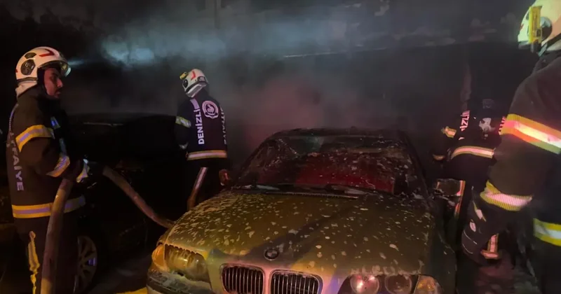 Denizli de oto galeride çıkan yangında 5 araç hasar gördü