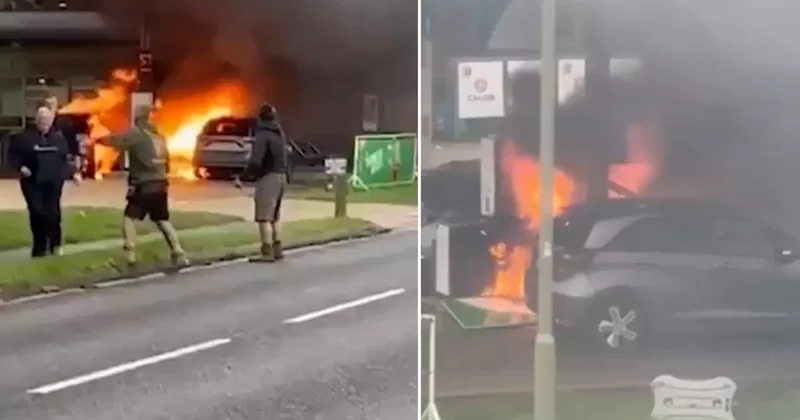 Benzin istasyonuna baltayla saldırdı, alev bir anda her yeri sardı