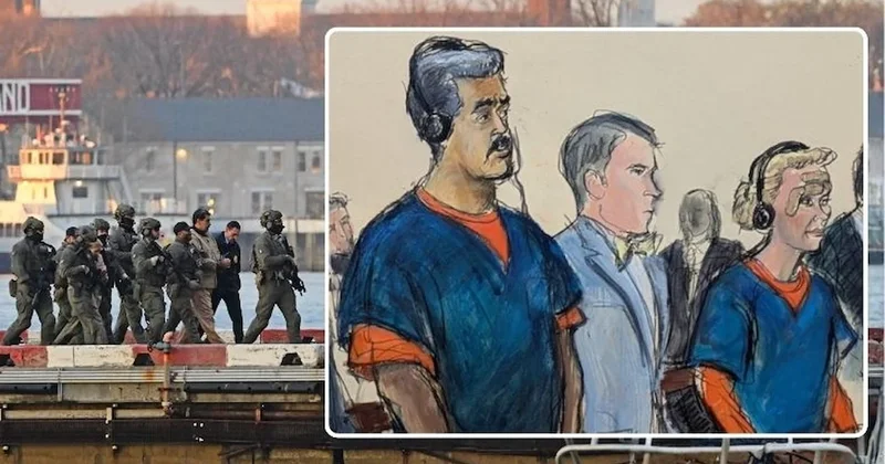 Maduro ve eşinin mahkemedeki eskiz çizimi paylaşıldı: Bandaj ayrıntısı dikkat çekti Sözcü Gazetesi