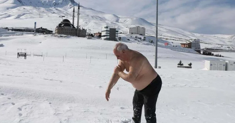 Eksi 5 derecede kar banyosu yaptı